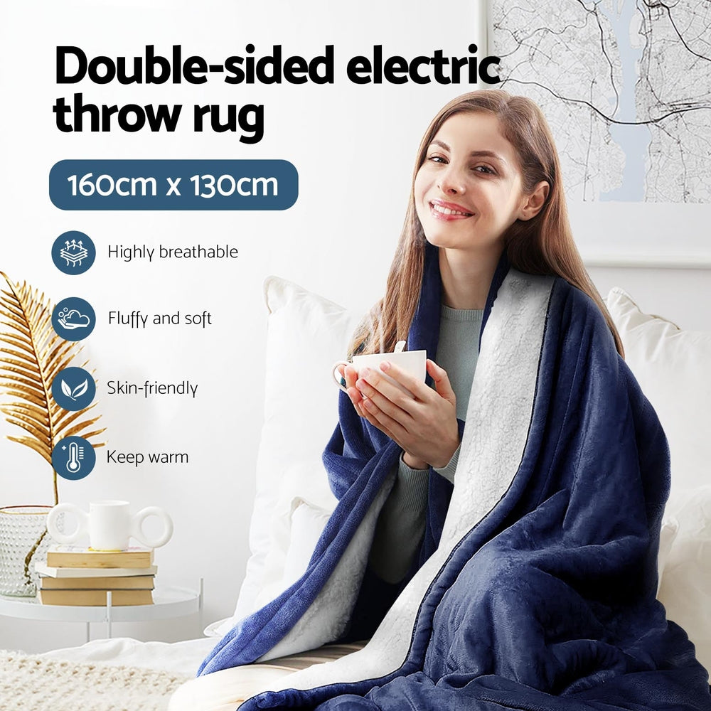 Giselle Electric Throw Rug Heated Blanket Washable Snuggle Flannel Winter Navy-Electric Throw Blanket-PEROZ Accessories