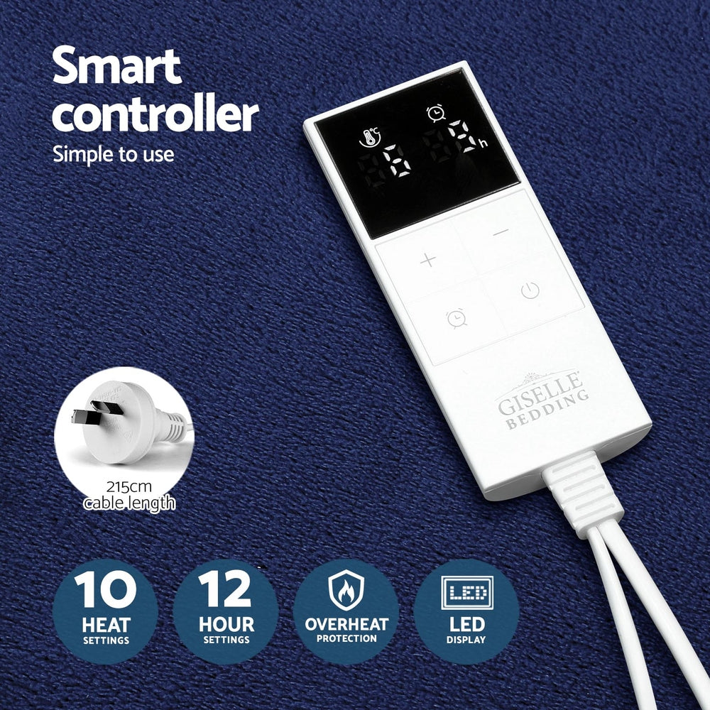 Giselle Electric Throw Rug Heated Blanket Washable Snuggle Flannel Winter Navy-Electric Throw Blanket-PEROZ Accessories