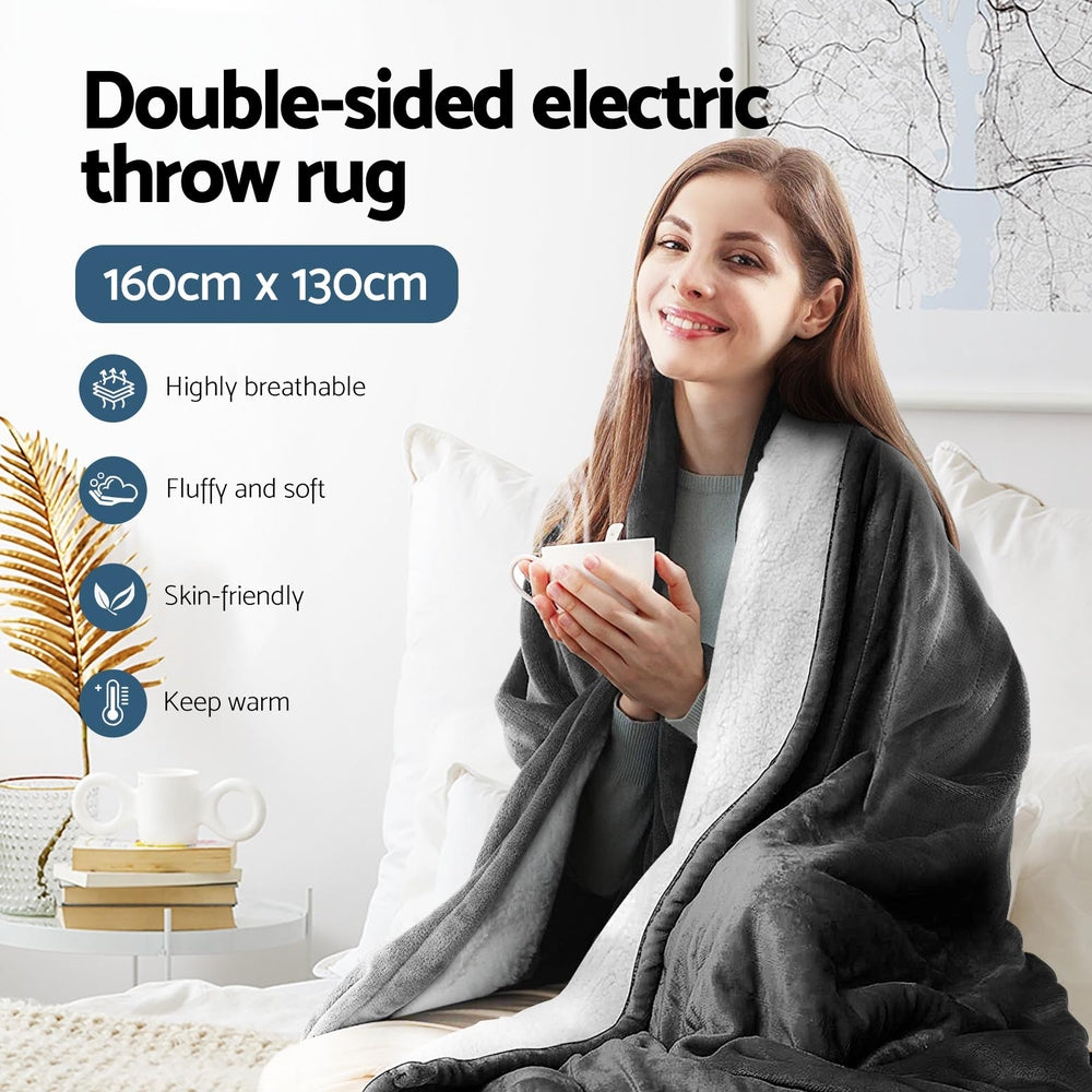 Giselle Electric Throw Rug Heated Blanket Washable Snuggle Flannel Winter Grey-Electric Throw Blanket-PEROZ Accessories