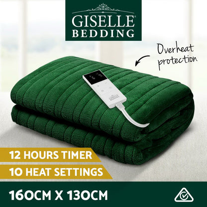 Giselle Electric Throw Rug Heated Blanket Washable Snuggle Flannel Winter Green-Electric Throw Blanket-PEROZ Accessories