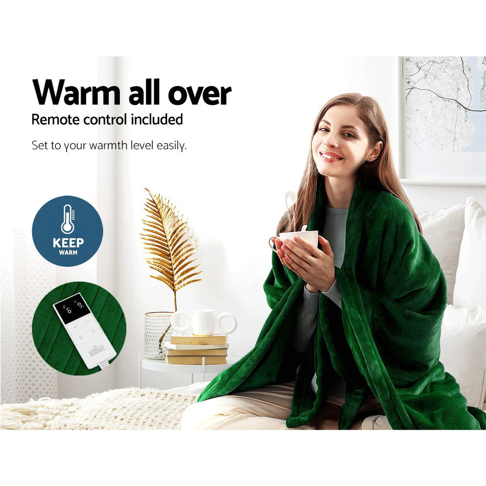 Giselle Electric Throw Rug Heated Blanket Washable Snuggle Flannel Winter Green-Electric Throw Blanket-PEROZ Accessories