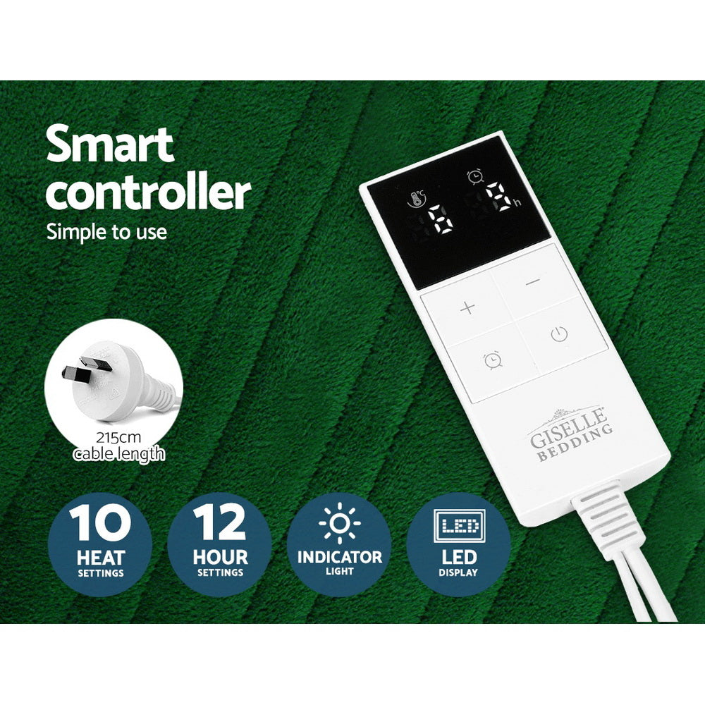 Giselle Electric Throw Rug Heated Blanket Washable Snuggle Flannel Winter Green-Electric Throw Blanket-PEROZ Accessories