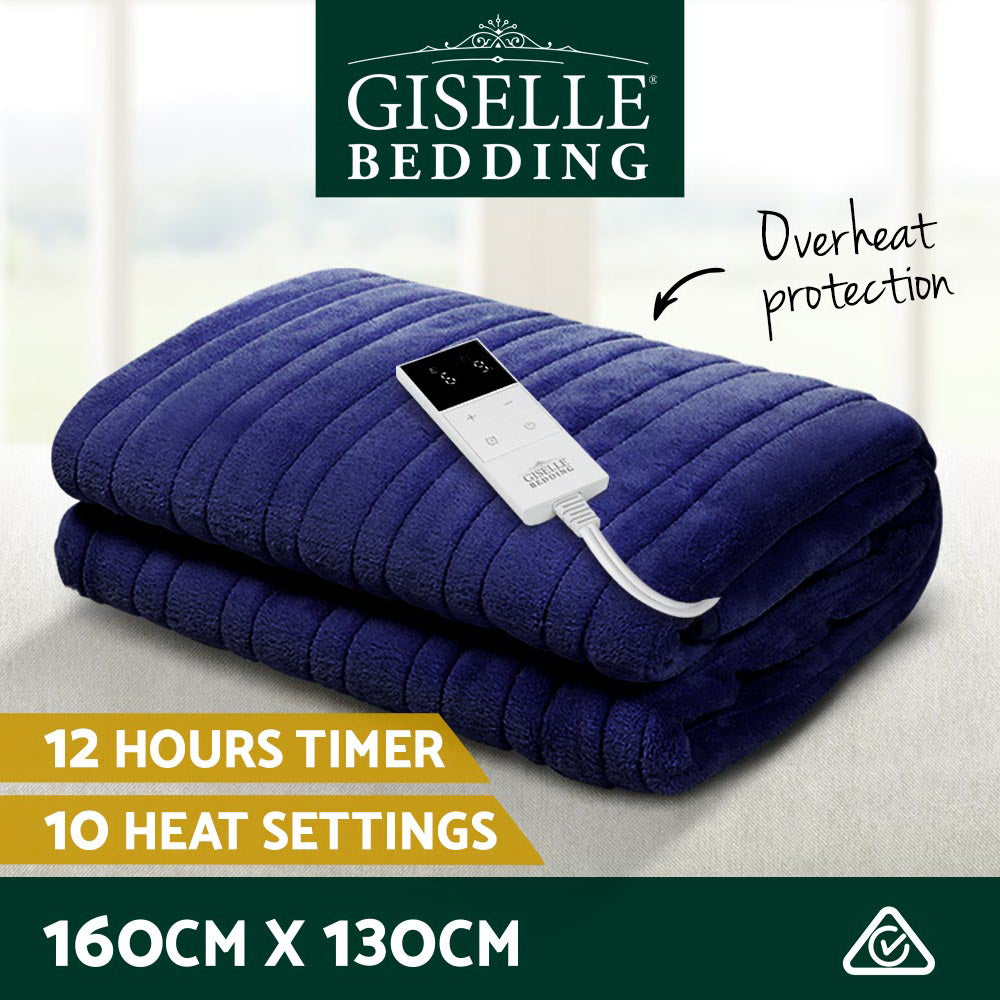 Giselle Bedding Electric Throw Blanket - Navy-Electric Throw Blanket-PEROZ Accessories