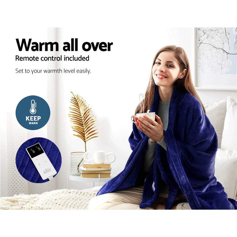 Giselle Bedding Electric Throw Blanket - Navy-Electric Throw Blanket-PEROZ Accessories