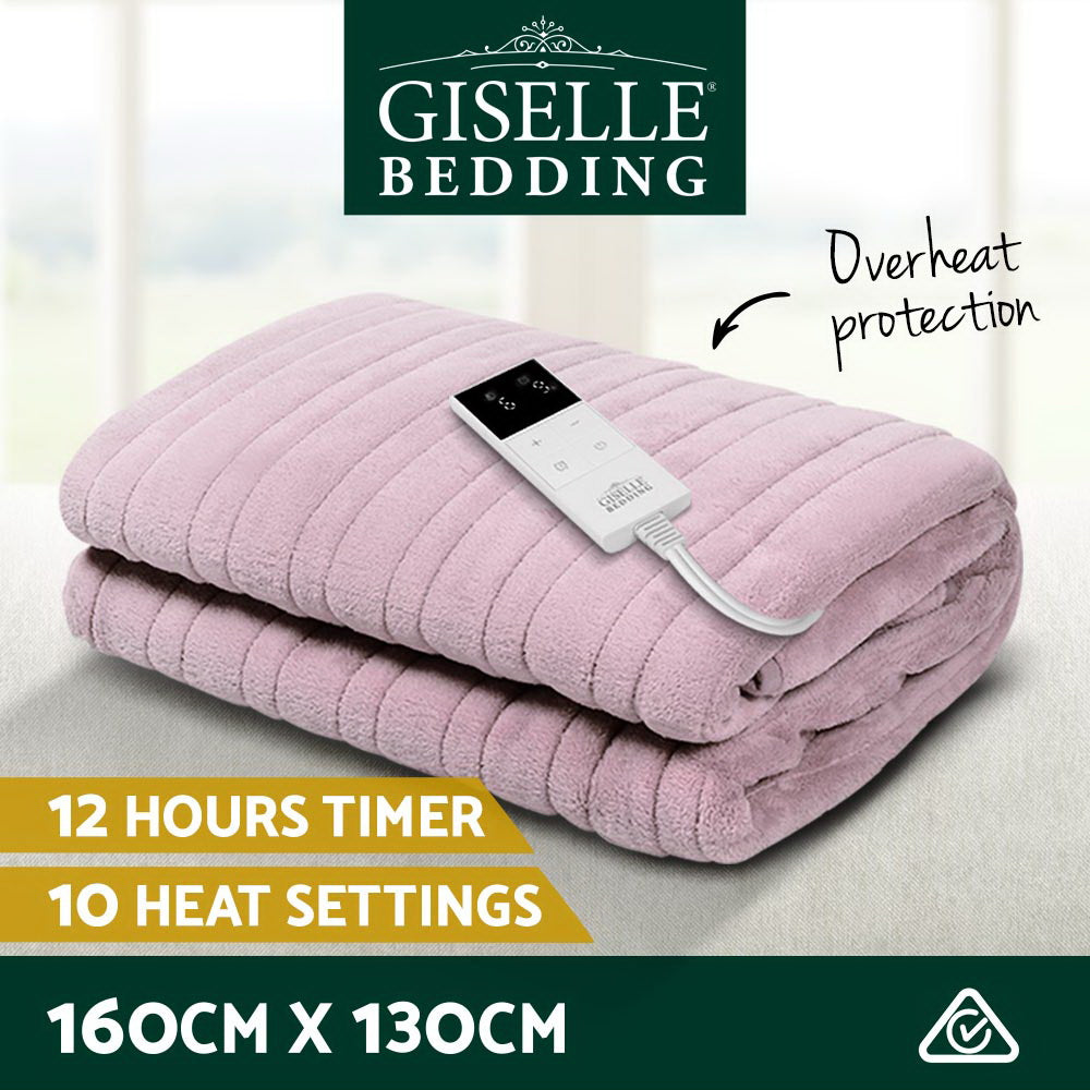Giselle Bedding Heated Electric Throw Rug Fleece Sunggle Blanket Washable Pink-Electric Throw Blanket-PEROZ Accessories