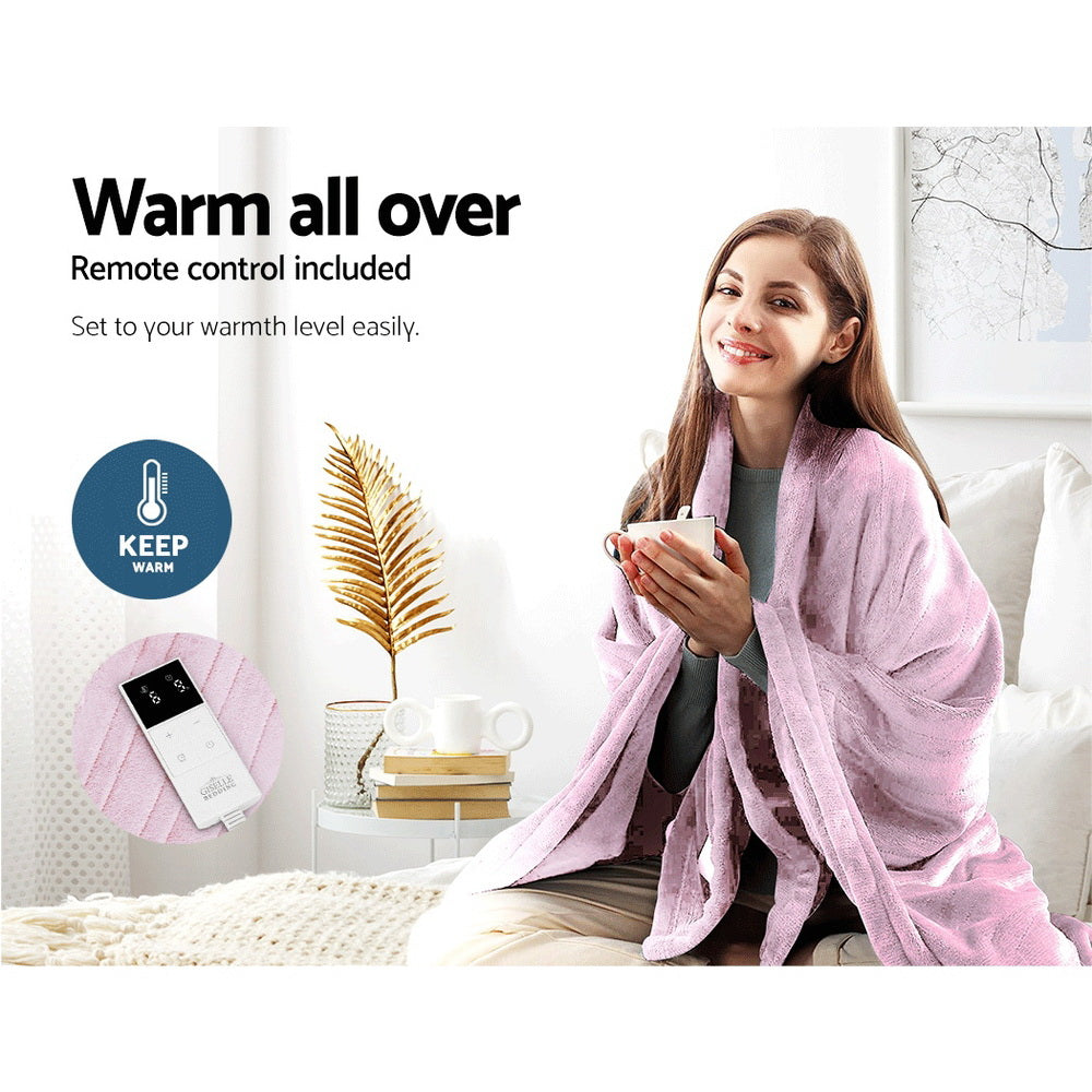 Giselle Bedding Heated Electric Throw Rug Fleece Sunggle Blanket Washable Pink-Electric Throw Blanket-PEROZ Accessories