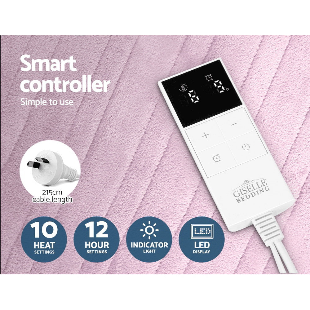 Giselle Bedding Heated Electric Throw Rug Fleece Sunggle Blanket Washable Pink-Electric Throw Blanket-PEROZ Accessories