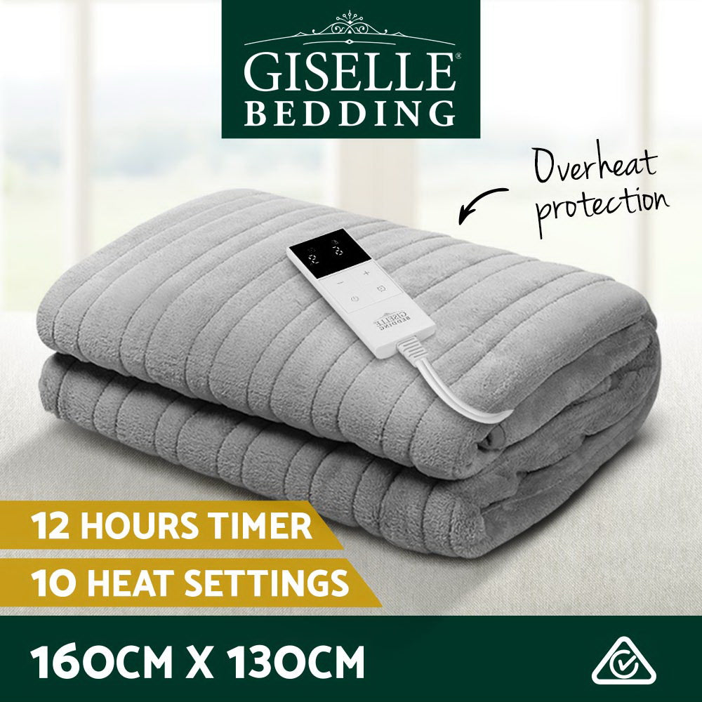 Giselle Bedding Heated Electric Throw Rug Fleece Sunggle Blanket Washable Silver-Electric Throw Blanket-PEROZ Accessories