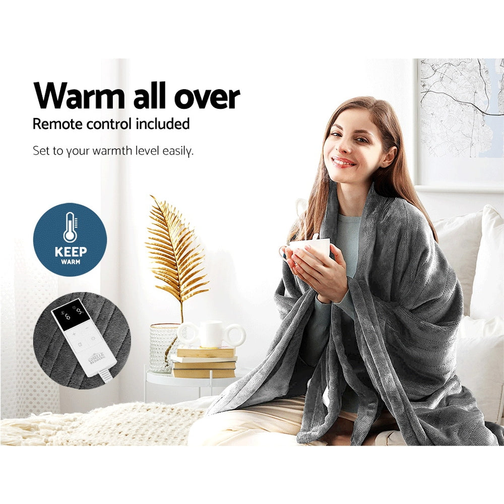 Giselle Bedding Heated Electric Throw Rug Fleece Sunggle Blanket Washable Silver-Electric Throw Blanket-PEROZ Accessories