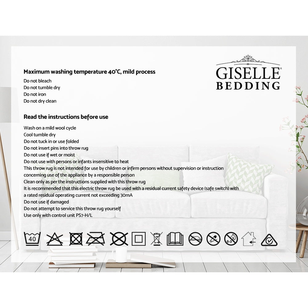 Giselle Bedding Heated Electric Throw Rug Fleece Sunggle Blanket Washable Silver-Electric Throw Blanket-PEROZ Accessories