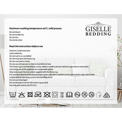 Giselle Bedding Heated Electric Throw Rug Fleece Sunggle Blanket Washable Silver-Electric Throw Blanket-PEROZ Accessories