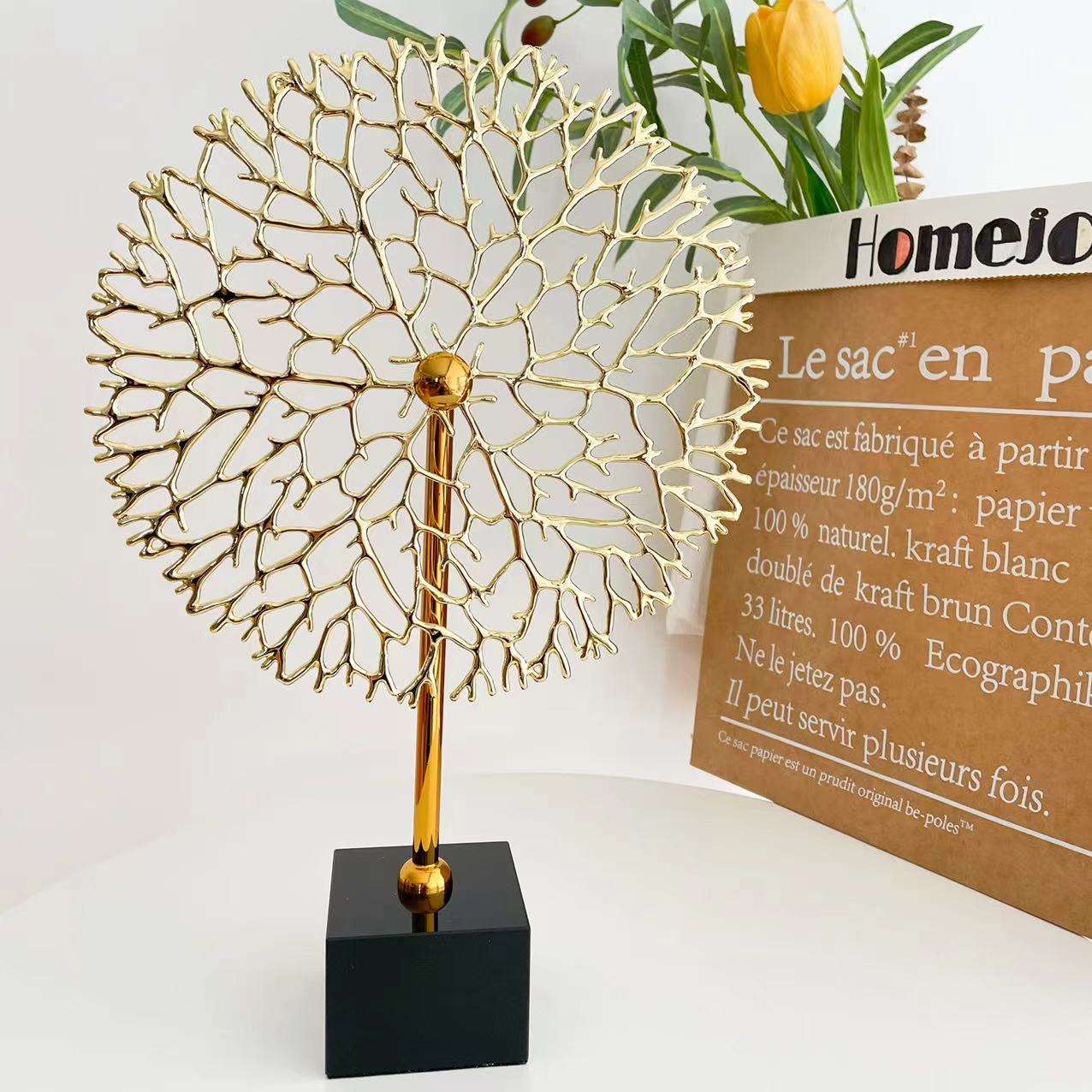 Anyhouz 33cm Luxury Metal Tree Tabletop Home Decor Modern Art Living Room Display House Decorative Crafts Metal Ornaments with Marble Base-Tabletop Decor-PEROZ Accessories