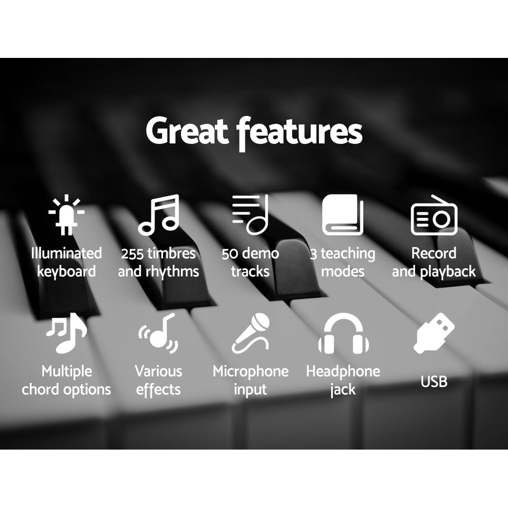 Alpha 61 Key Lighted Electronic Piano Keyboard LCD Electric w/ Holder Music Stand-Audio & Video > Musical Instrument & Accessories-PEROZ Accessories