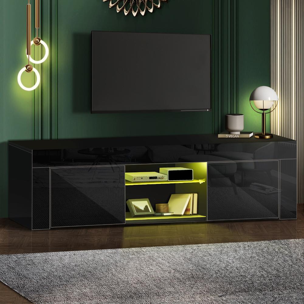 Oikiture TV Cabinet Entertainment Unit Stand RGB LED Gloss Furniture 130cm Black-Entertainment Unit-PEROZ Accessories