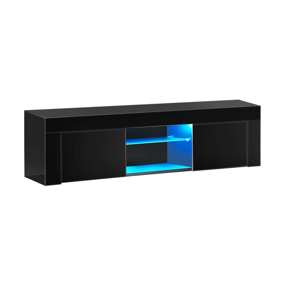 Oikiture TV Cabinet Entertainment Unit Stand RGB LED Gloss Furniture 130cm Black-Entertainment Unit-PEROZ Accessories
