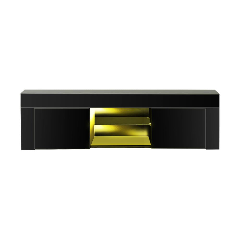 Oikiture TV Cabinet Entertainment Unit Stand RGB LED Gloss Furniture 130cm Black-Entertainment Unit-PEROZ Accessories