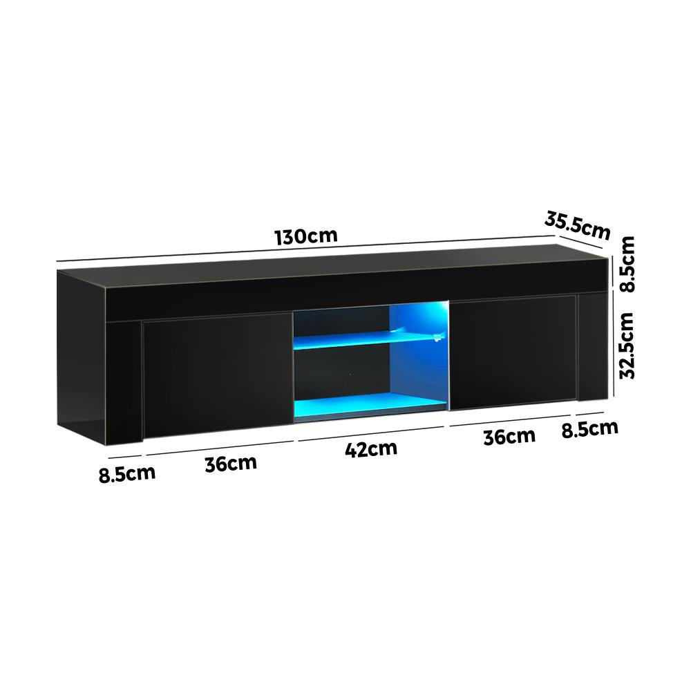 Oikiture TV Cabinet Entertainment Unit Stand RGB LED Gloss Furniture 130cm Black-Entertainment Unit-PEROZ Accessories