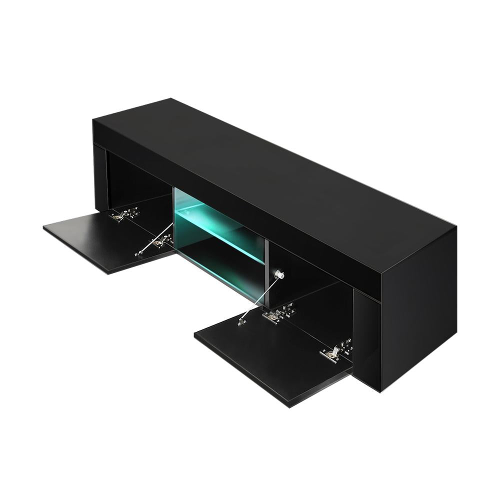 Oikiture TV Cabinet Entertainment Unit Stand RGB LED Gloss Furniture 130cm Black-Entertainment Unit-PEROZ Accessories