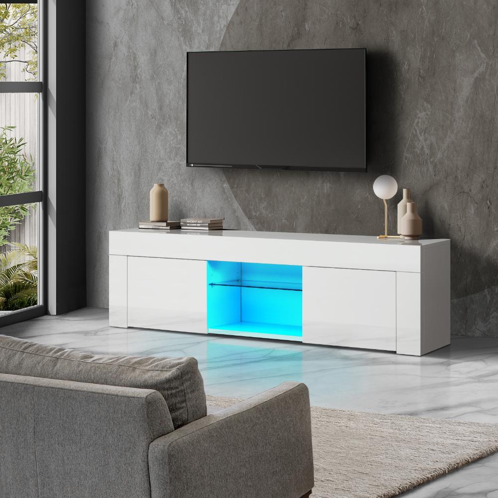 Oikiture TV Cabinet Entertainment Unit Stand RGB LED Gloss Furniture 130cm White-Entertainment Unit-PEROZ Accessories
