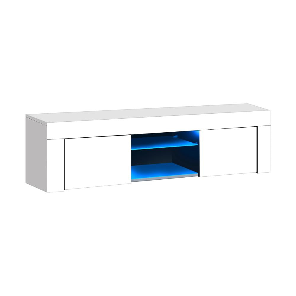 Oikiture TV Cabinet Entertainment Unit Stand RGB LED Gloss Furniture 130cm White-Entertainment Unit-PEROZ Accessories