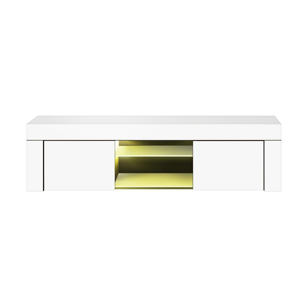 Oikiture TV Cabinet Entertainment Unit Stand RGB LED Gloss Furniture 130cm White-Entertainment Unit-PEROZ Accessories