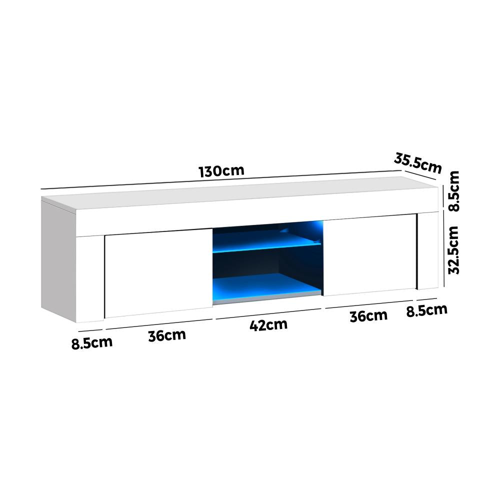 Oikiture TV Cabinet Entertainment Unit Stand RGB LED Gloss Furniture 130cm White-Entertainment Unit-PEROZ Accessories