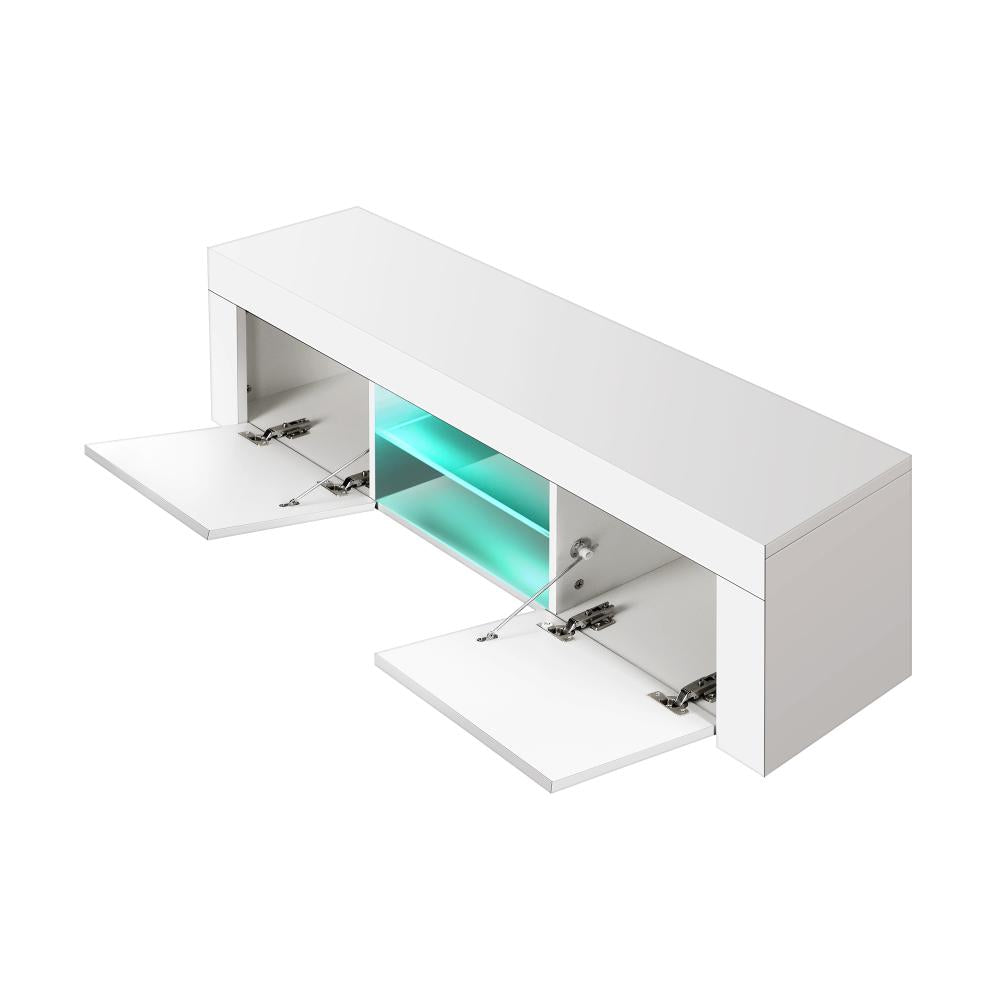 Oikiture TV Cabinet Entertainment Unit Stand RGB LED Gloss Furniture 130cm White-Entertainment Unit-PEROZ Accessories