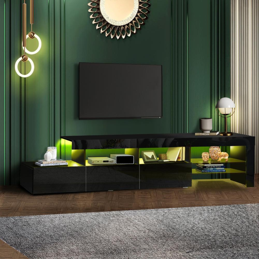 Oikiture TV Cabinet Entertainment Unit Stand RGB LED Gloss Furniture Black 220cm-Entertainment Unit-PEROZ Accessories