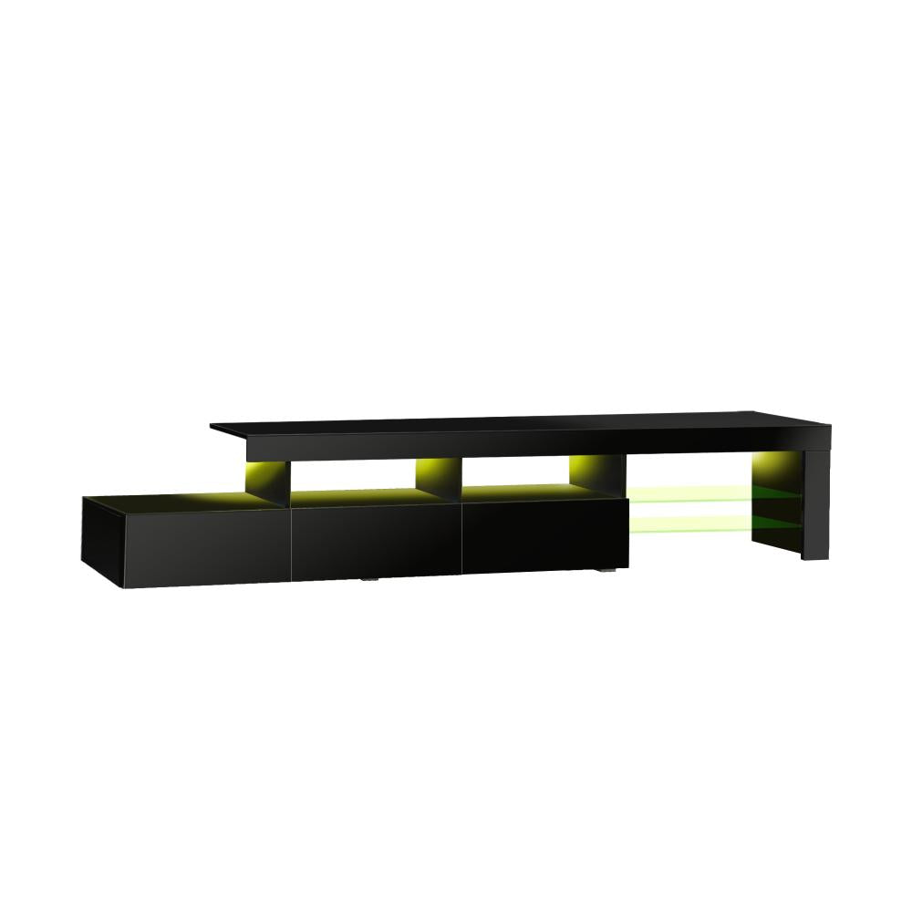Oikiture TV Cabinet Entertainment Unit Stand RGB LED Gloss Furniture Black 220cm-Entertainment Unit-PEROZ Accessories