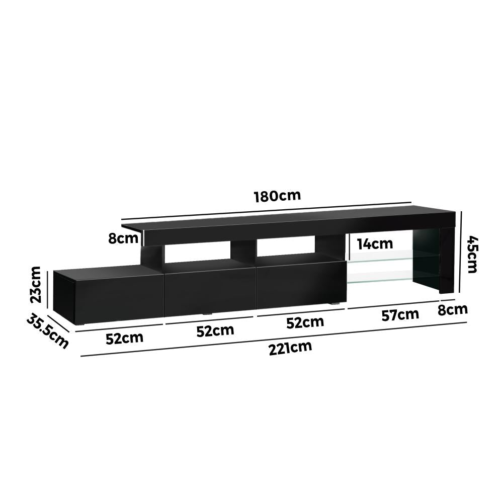 Oikiture TV Cabinet Entertainment Unit Stand RGB LED Gloss Furniture Black 220cm-Entertainment Unit-PEROZ Accessories
