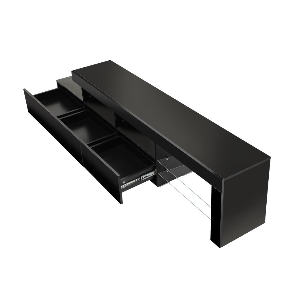 Oikiture TV Cabinet Entertainment Unit Stand RGB LED Gloss Furniture Black 220cm-Entertainment Unit-PEROZ Accessories