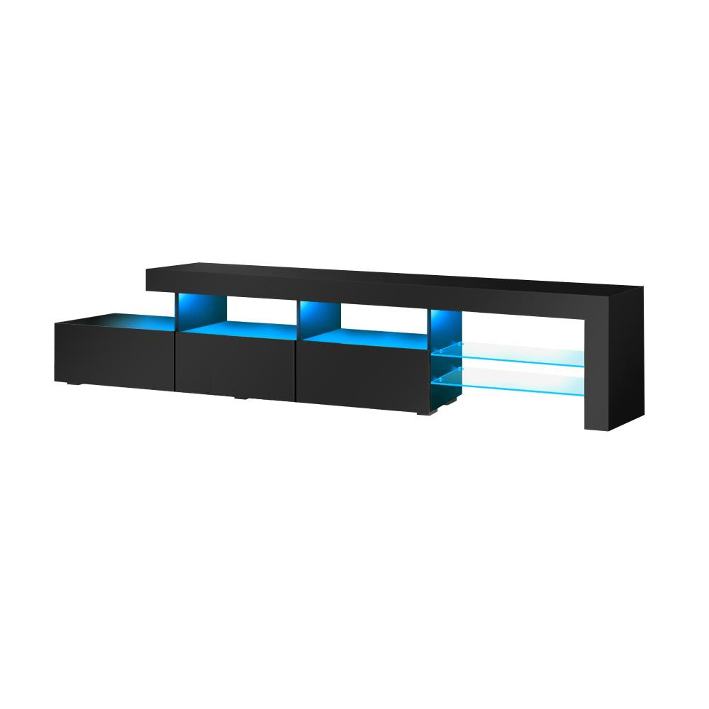 Oikiture TV Cabinet Entertainment Unit Stand RGB LED Gloss Furniture Black 220cm-Entertainment Unit-PEROZ Accessories