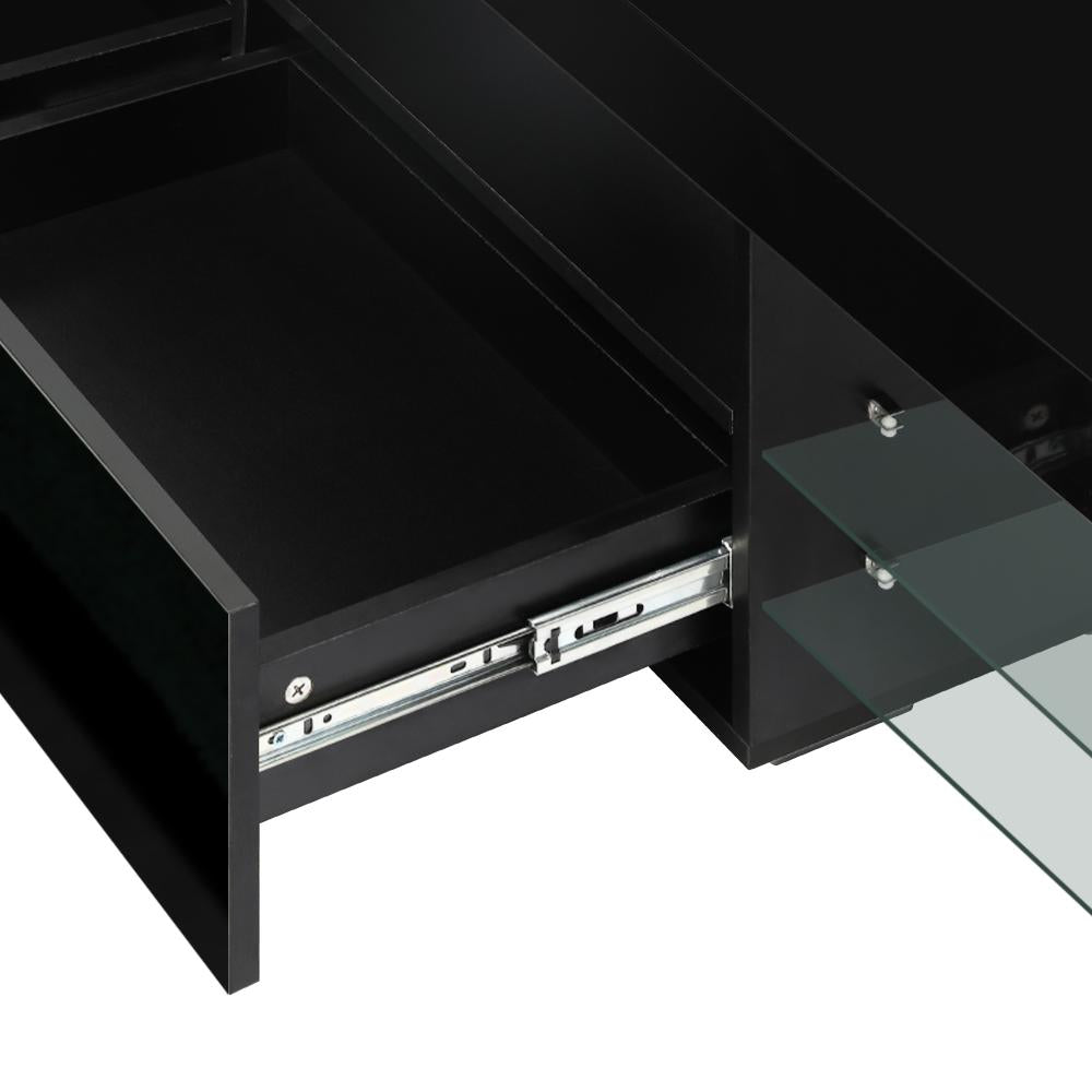 Oikiture TV Cabinet Entertainment Unit Stand RGB LED Gloss Furniture Black 220cm-Entertainment Unit-PEROZ Accessories