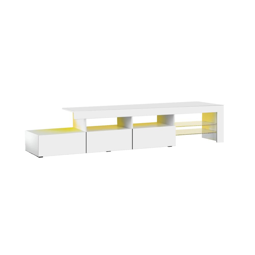 Oikiture TV Cabinet Entertainment Unit Stand RGB LED Gloss Furniture White 220cm-Entertainment Unit-PEROZ Accessories