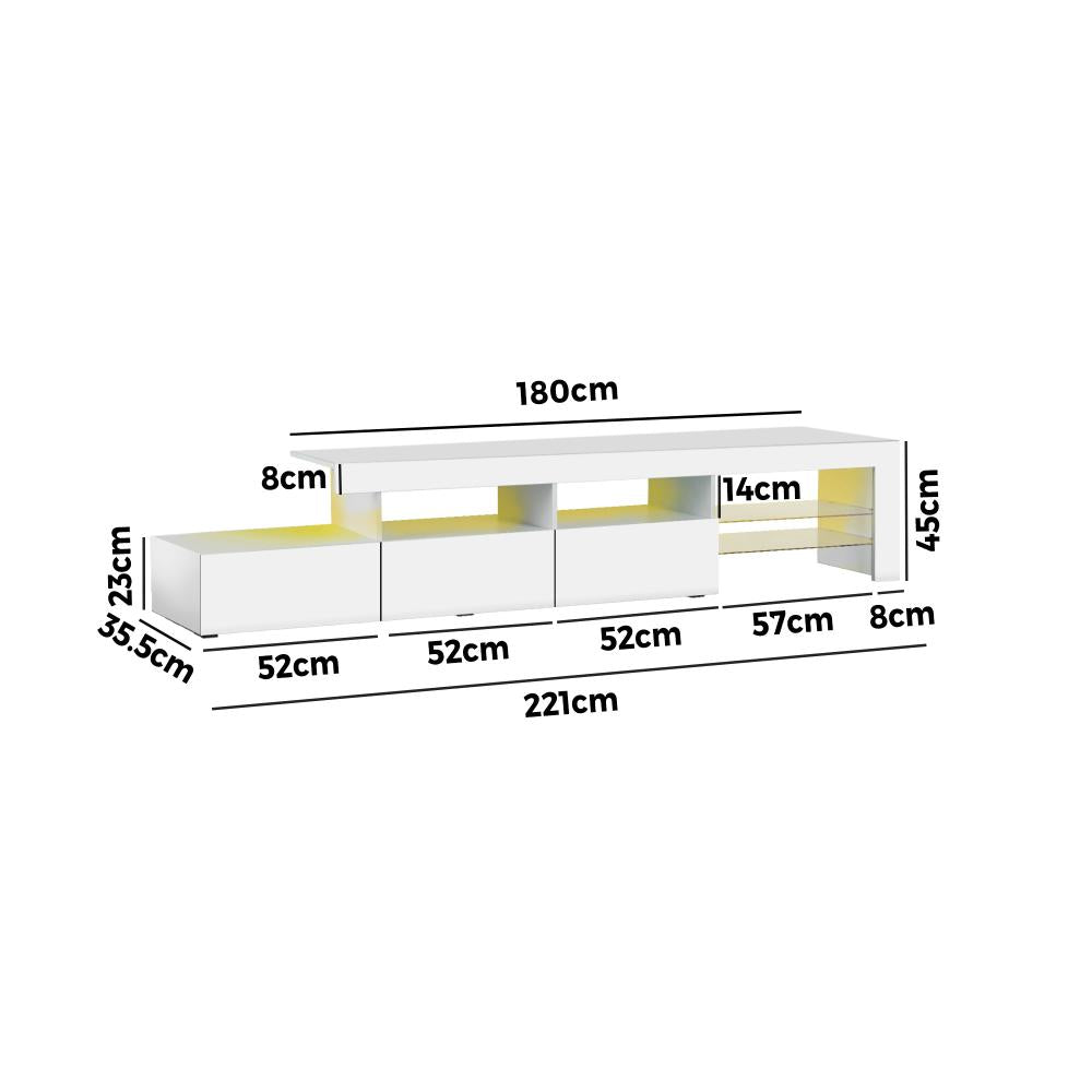 Oikiture TV Cabinet Entertainment Unit Stand RGB LED Gloss Furniture White 220cm-Entertainment Unit-PEROZ Accessories