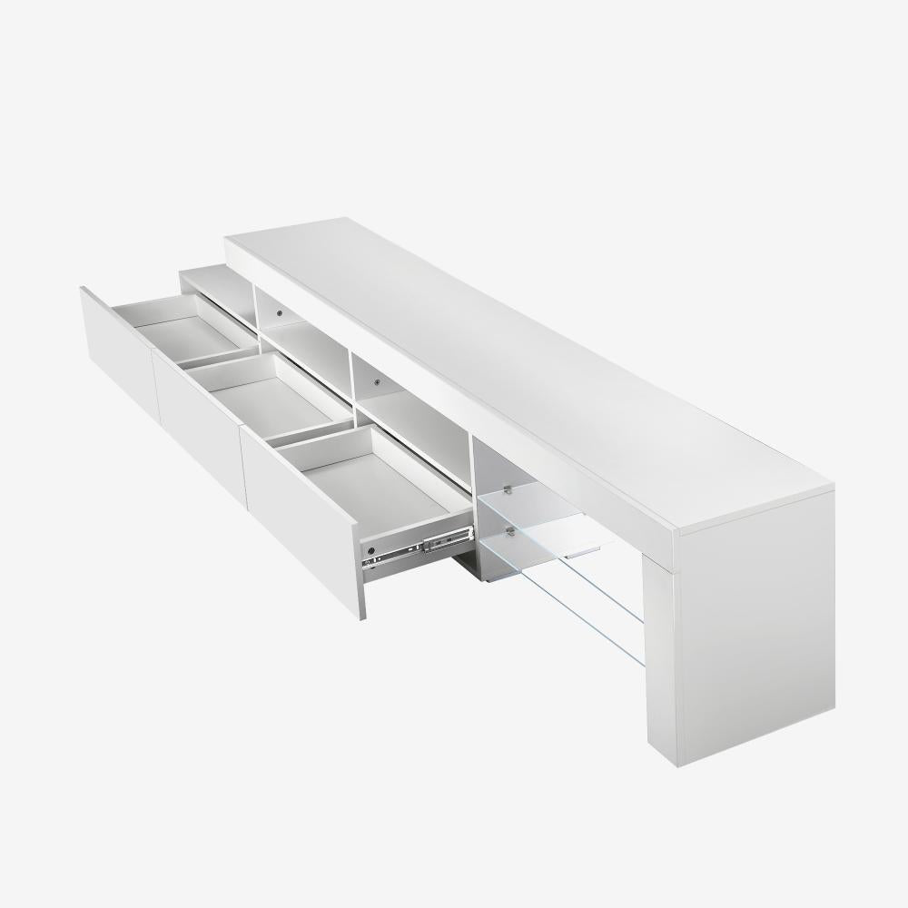 Oikiture TV Cabinet Entertainment Unit Stand RGB LED Gloss Furniture White 220cm-Entertainment Unit-PEROZ Accessories
