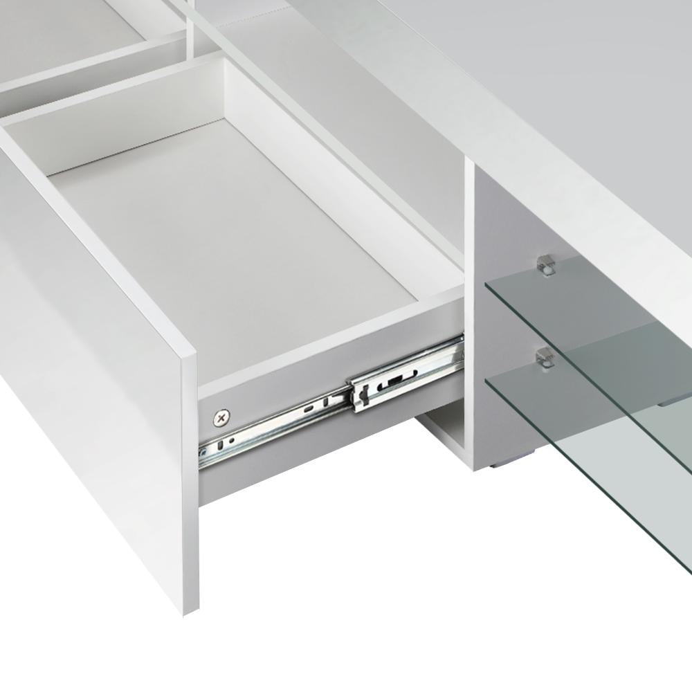 Oikiture TV Cabinet Entertainment Unit Stand RGB LED Gloss Furniture White 220cm-Entertainment Unit-PEROZ Accessories
