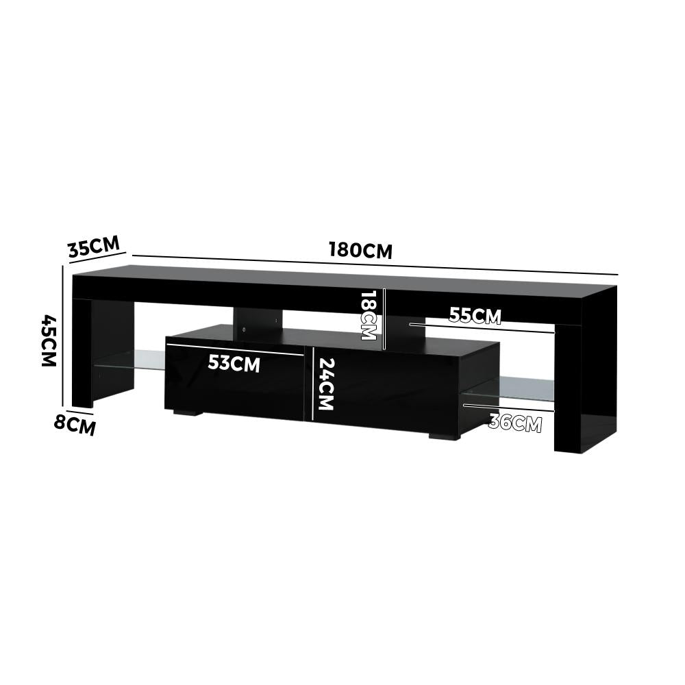 Oikiture TV Cabinet Entertainment Unit Stand LED RGB Gloss Furniture Black 180CM-Entertainment Unit-PEROZ Accessories