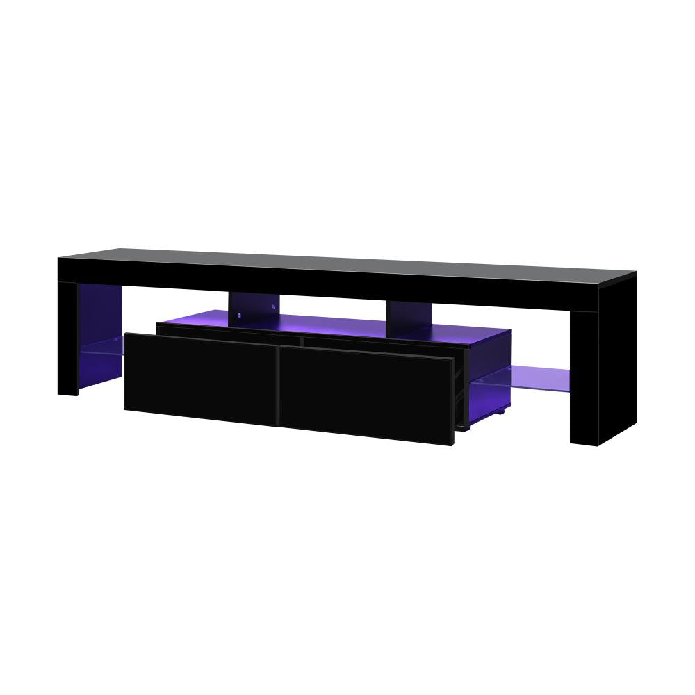 Oikiture TV Cabinet Entertainment Unit Stand LED RGB Gloss Furniture Black 180CM-Entertainment Unit-PEROZ Accessories