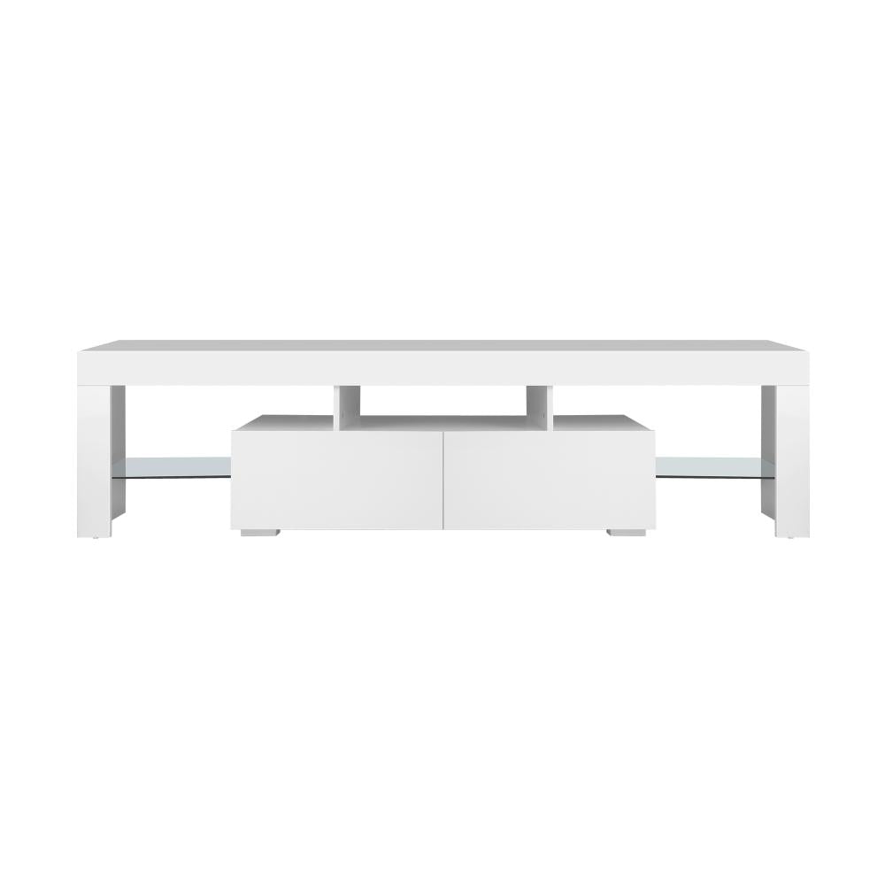 Oikiture TV Cabinet Entertainment Unit Stand LED RGB Gloss Furniture White 180CM-Entertainment Unit-PEROZ Accessories