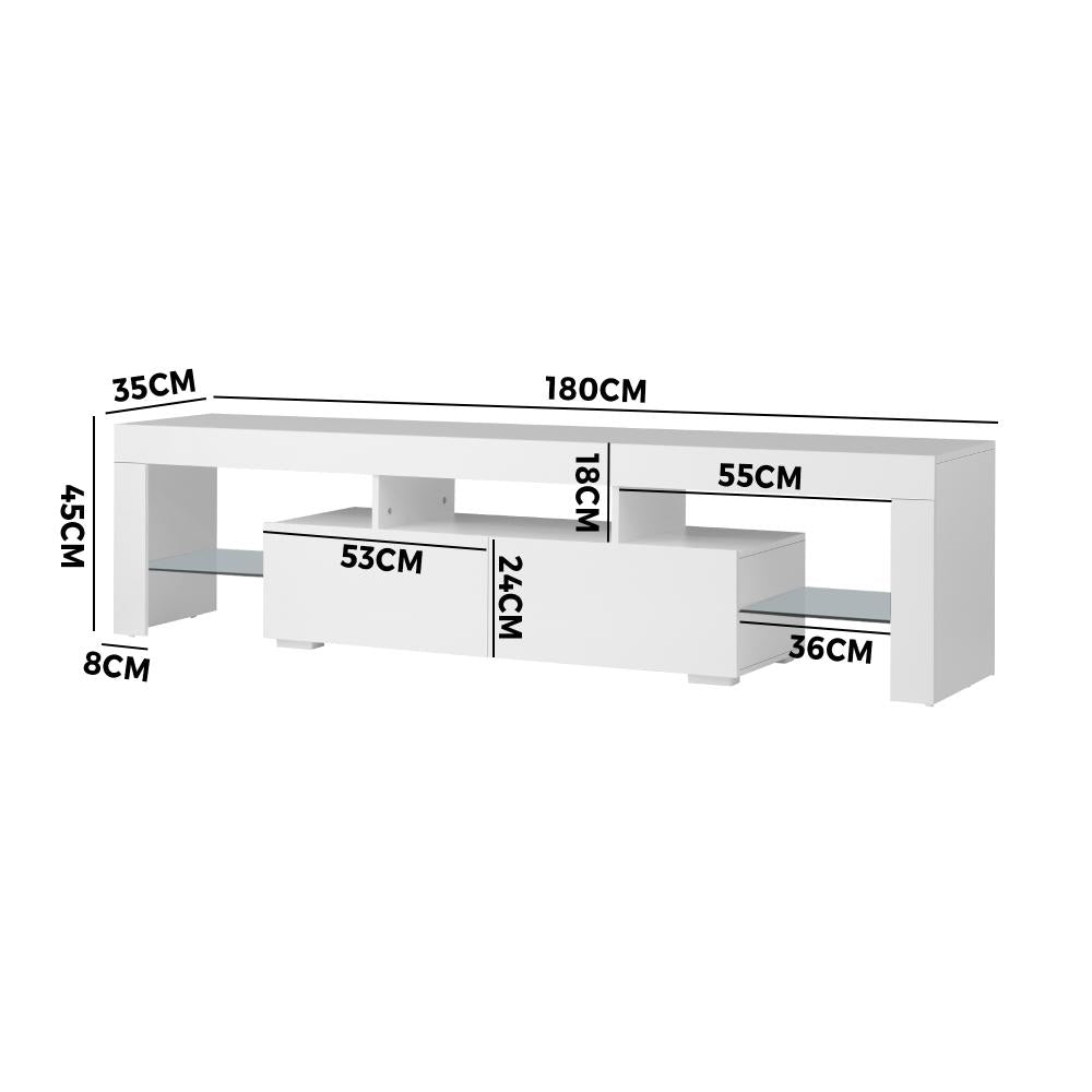 Oikiture TV Cabinet Entertainment Unit Stand LED RGB Gloss Furniture White 180CM-Entertainment Unit-PEROZ Accessories