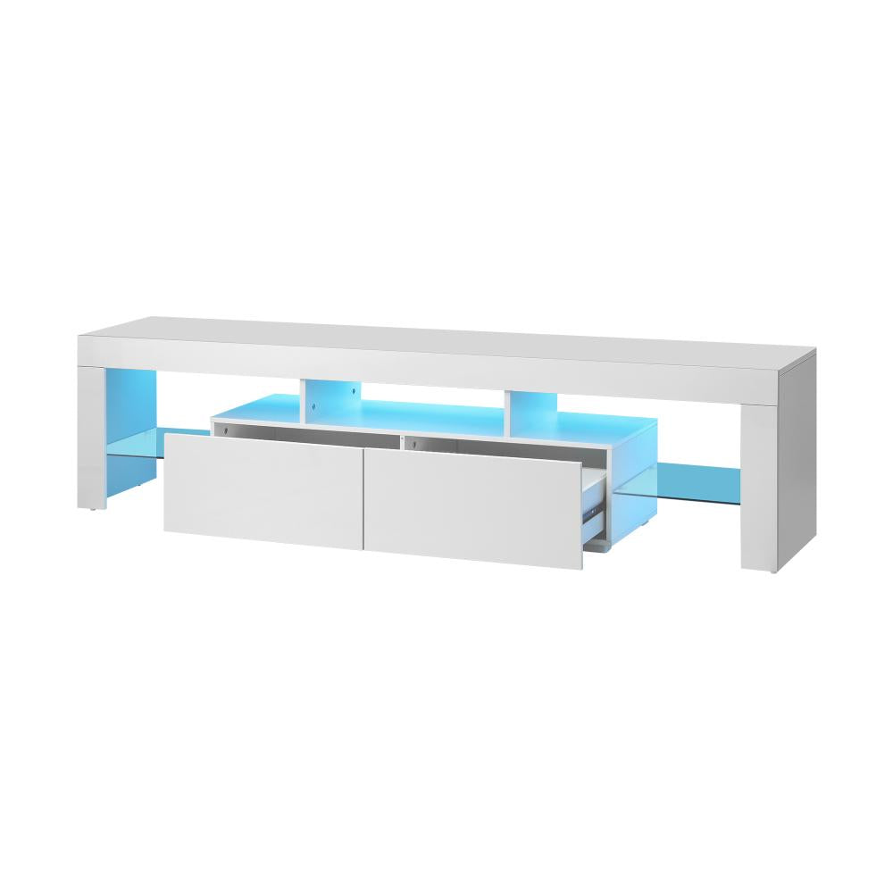 Oikiture TV Cabinet Entertainment Unit Stand LED RGB Gloss Furniture White 180CM-Entertainment Unit-PEROZ Accessories