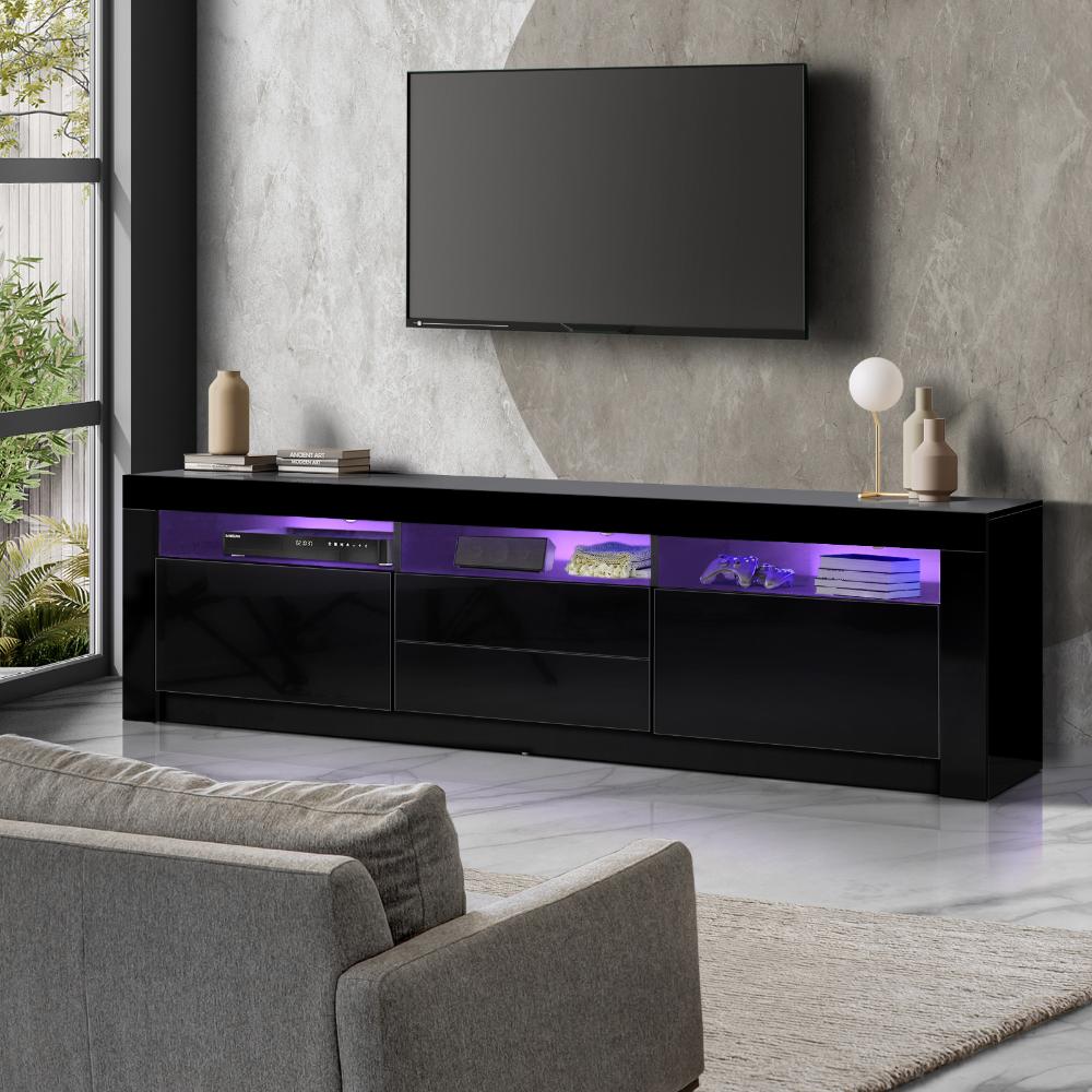 Oikiture TV Cabinet Entertainment Unit Stand RGB LED Gloss Furniture Black 180CM-Entertainment Unit-PEROZ Accessories