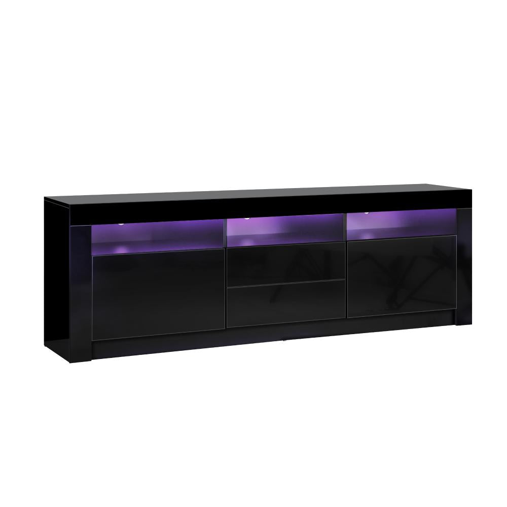 Oikiture TV Cabinet Entertainment Unit Stand RGB LED Gloss Furniture Black 180CM-Entertainment Unit-PEROZ Accessories