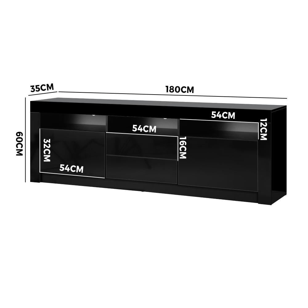 Oikiture TV Cabinet Entertainment Unit Stand RGB LED Gloss Furniture Black 180CM-Entertainment Unit-PEROZ Accessories
