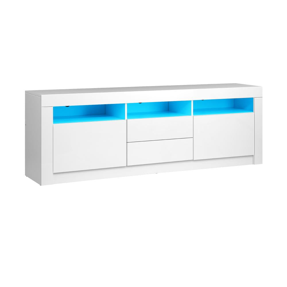 Oikiture TV Cabinet Entertainment Unit Stand RGB LED Gloss Furniture White 180CM-Entertainment Unit-PEROZ Accessories