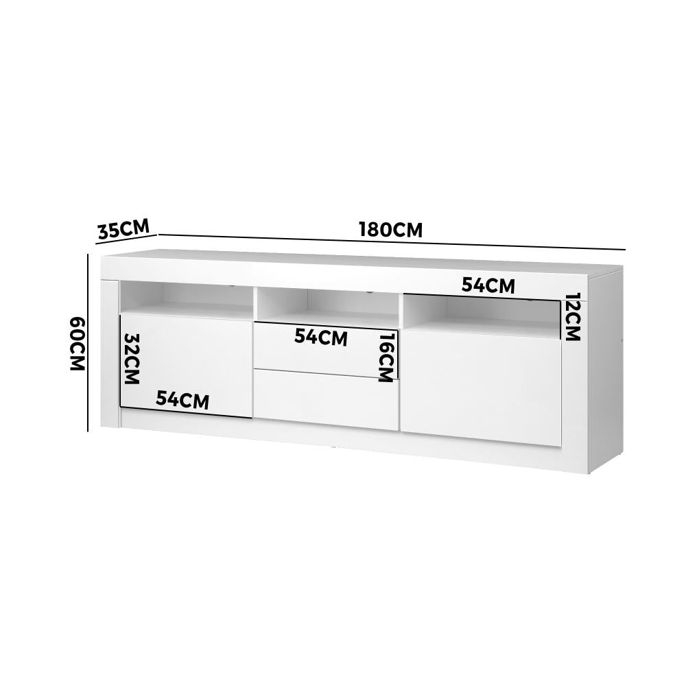 Oikiture TV Cabinet Entertainment Unit Stand RGB LED Gloss Furniture White 180CM-Entertainment Unit-PEROZ Accessories