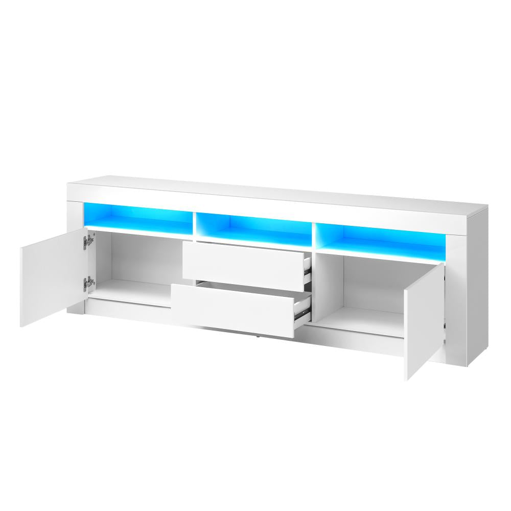 Oikiture TV Cabinet Entertainment Unit Stand RGB LED Gloss Furniture White 180CM-Entertainment Unit-PEROZ Accessories
