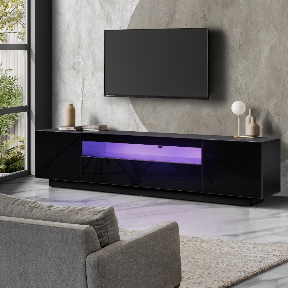 Oikiture TV Cabinet Entertainment Unit Stand Gloss RGB LED Furniture Black 180CM-Entertainment Unit-PEROZ Accessories