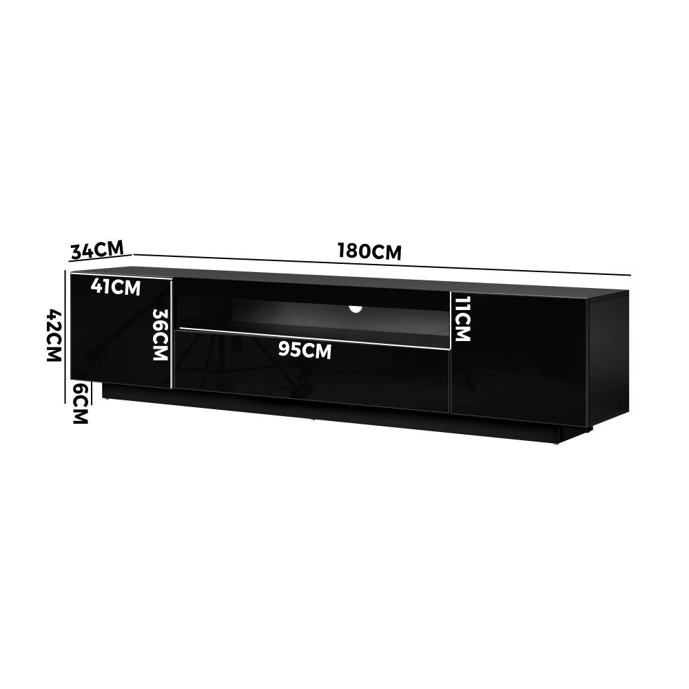 Oikiture TV Cabinet Entertainment Unit Stand Gloss RGB LED Furniture Black 180CM-Entertainment Unit-PEROZ Accessories